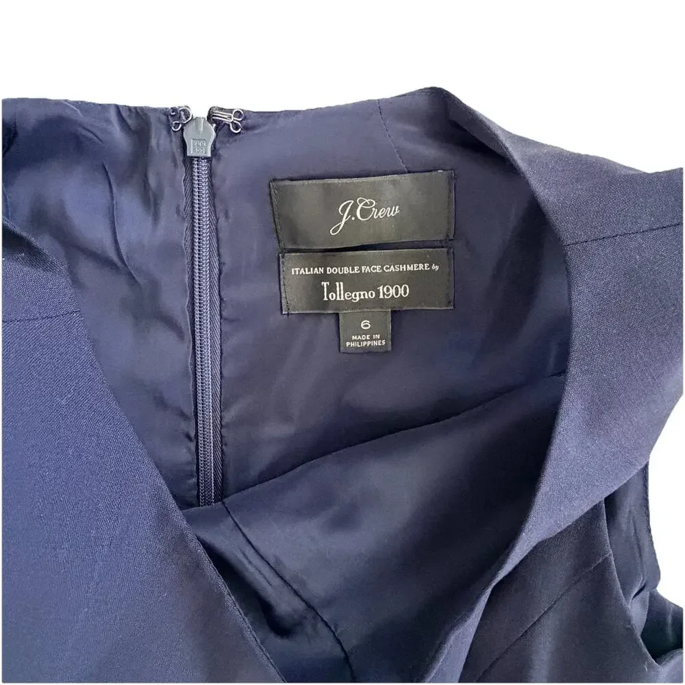 J.Crew Italian Double Face Cashmere Tollegno 1900 Navy Blue Dress Size 6 EUC